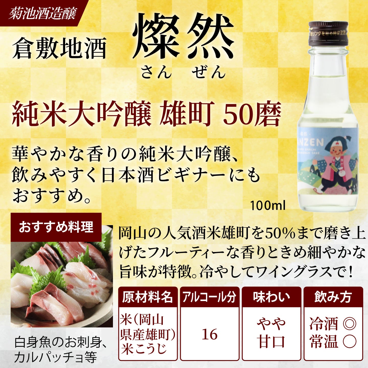 新発売! 岡山の雄町のお酒 桃太郎ラベル 燦然 100ml×2本 飲みくらべ